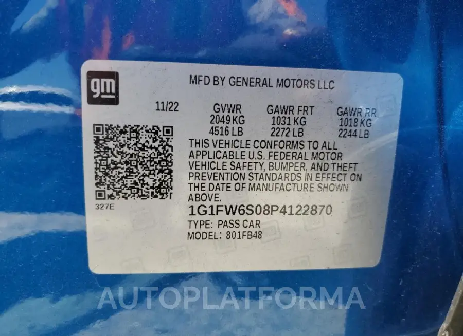 CHEVROLET BOLT EV 1L 2023 vin 1G1FW6S08P4122870 from auto auction Copart