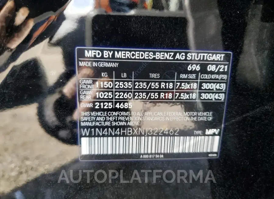 MERCEDES-BENZ GLA 250 4M 2022 vin W1N4N4HBXNJ322462 from auto auction Copart