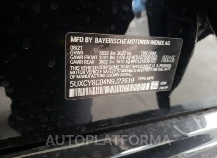 BMW X6 M50I 2022 vin 5UXCY8C04N9J22619 from auto auction Copart