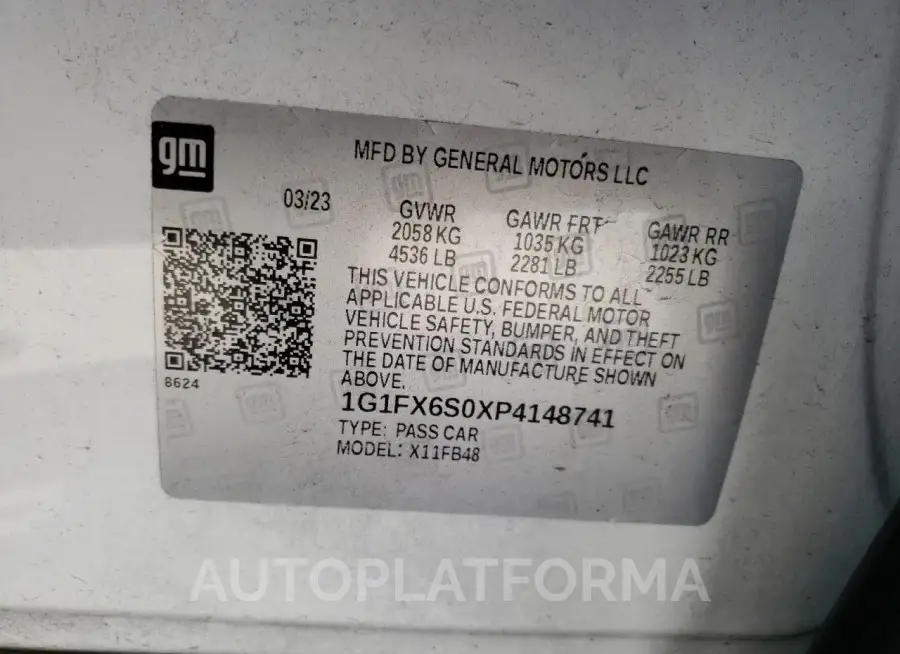 CHEVROLET BOLT EV 2L 2023 vin 1G1FX6S0XP4148741 from auto auction Copart