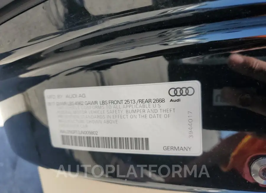 AUDI A5 PRESTIG 2018 vin WAU2NGF53JN009802 from auto auction Copart