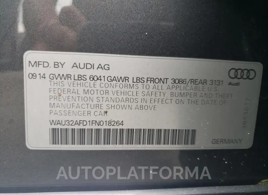 AUDI A8 L QUATT 2015 vin WAU32AFD1FN018264 from auto auction Copart