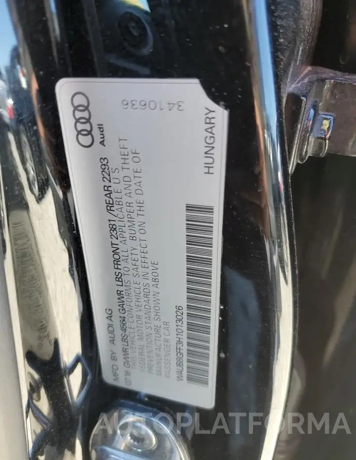 AUDI A3 PREMIUM 2017 vin WAUB8GFF3H1013026 from auto auction Copart