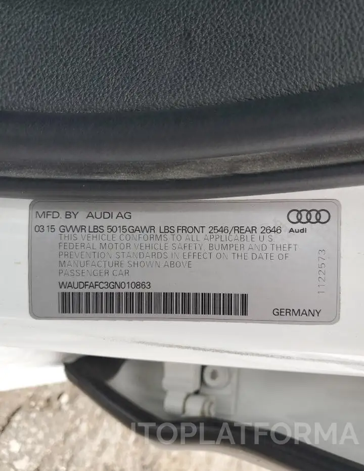 AUDI A6 PREMIUM 2016 vin WAUDFAFC3GN010863 from auto auction Copart