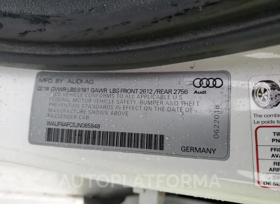 AUDI A6 PREMIUM 2018 vin WAUF8AFC5JN085848 from auto auction Copart