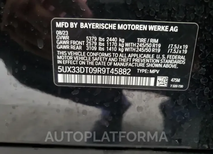 BMW X4 XDRIVE3 2024 vin 5UX33DT09R9T45882 from auto auction Copart