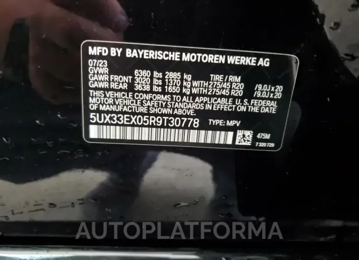 BMW X6 XDRIVE4 2024 vin 5UX33EX05R9T30778 from auto auction Copart