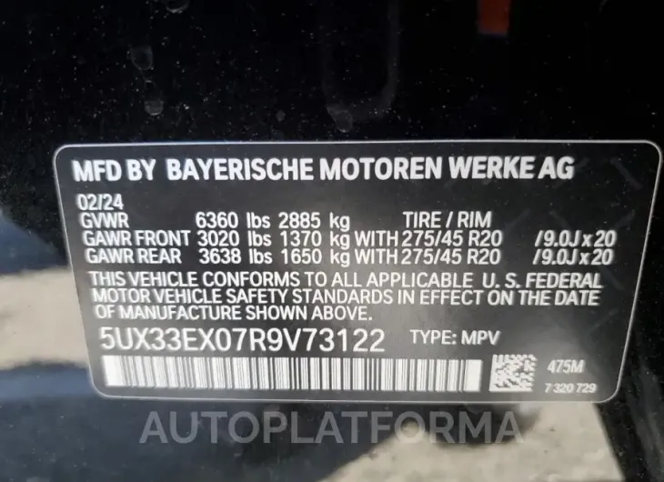 BMW X6 XDRIVE4 2024 vin 5UX33EX07R9V73122 from auto auction Copart