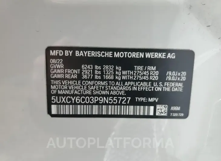 BMW X6 XDRIVE4 2023 vin 5UXCY6C03P9N55727 from auto auction Copart