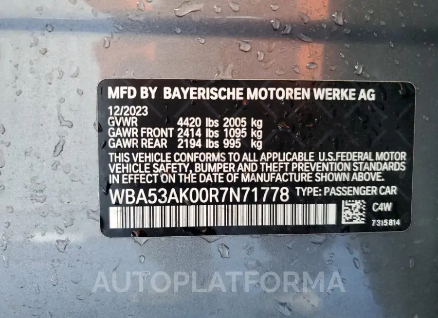 BMW 228I 2024 vin WBA53AK00R7N71778 from auto auction Copart