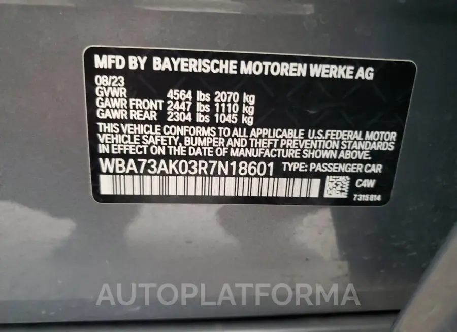 BMW 228XI 2024 vin WBA73AK03R7N18601 from auto auction Copart