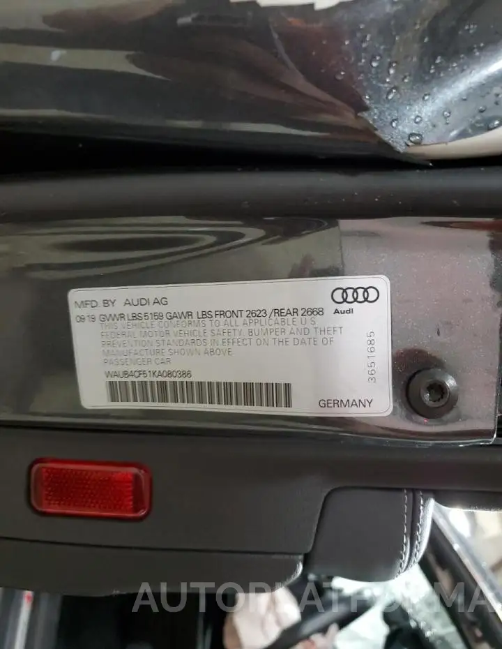 AUDI S5 PREMIUM 2019 vin WAUB4CF51KA080386 from auto auction Copart