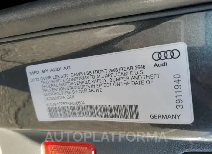 AUDI S5 PRESTIG 2024 vin WAUB4CF52RA018604 from auto auction Copart