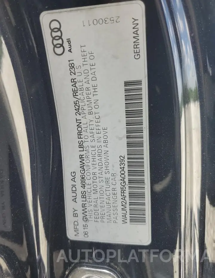 AUDI A5 PREMIUM 2016 vin WAUM2AFR5GA004392 from auto auction Copart