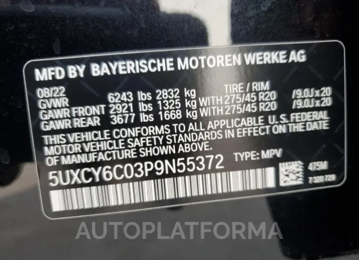 BMW X6 XDRIVE4 2023 vin 5UXCY6C03P9N55372 from auto auction Copart