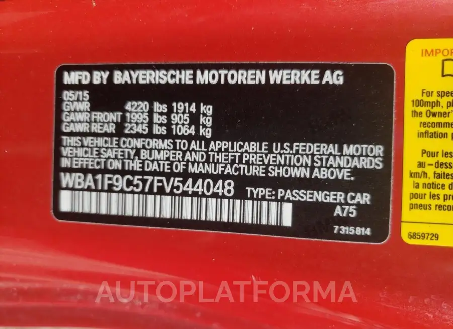 BMW 228 I SULE 2015 vin WBA1F9C57FV544048 from auto auction Copart