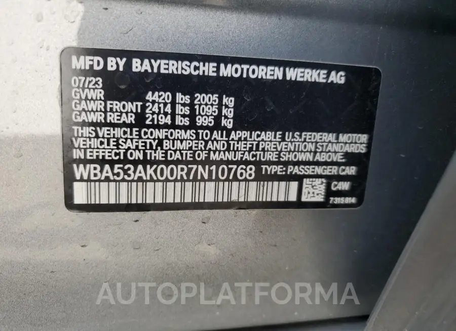 BMW 228I 2024 vin WBA53AK00R7N10768 from auto auction Copart