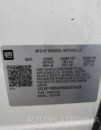 CHEVROLET BOLT EUV L 2022 vin 1G1FY6S0XN4107438 from auto auction Copart