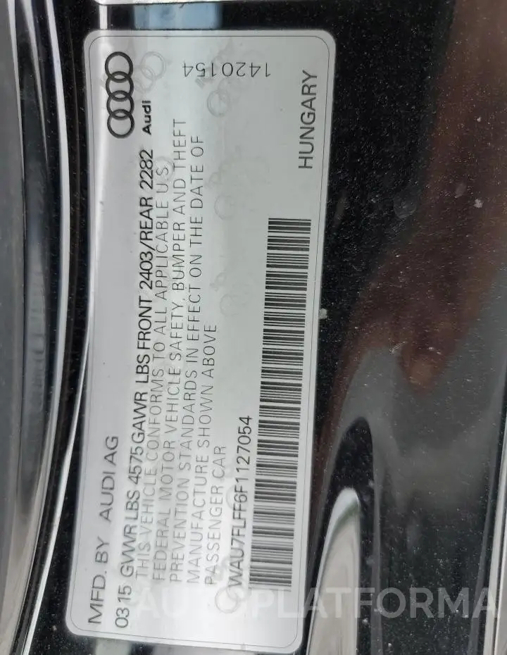 AUDI A3 2015 vin WAU7FLFF6F1127054 from auto auction Copart