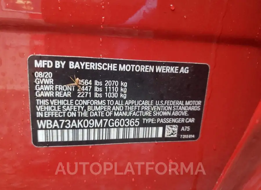 BMW 228XI 2021 vin WBA73AK09M7G60365 from auto auction Copart