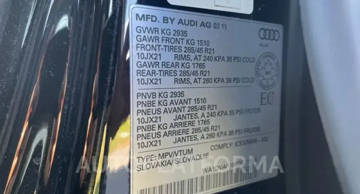 AUDI Q8 PROGRES 2019 vin WA1DVAF18KD027896 from auto auction Copart