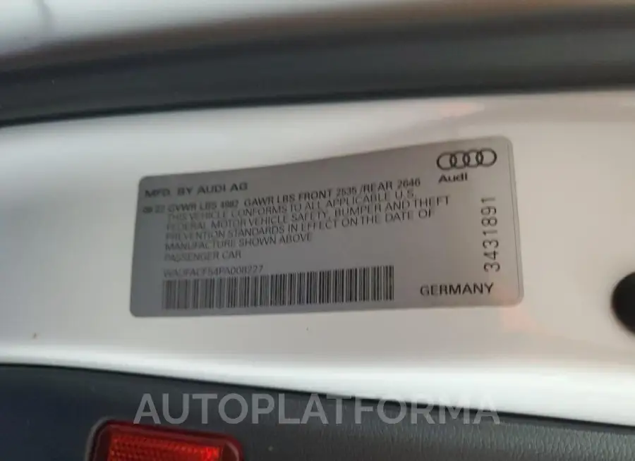 AUDI A5 PREMIUM 2023 vin WAUFACF54PA008227 from auto auction Copart