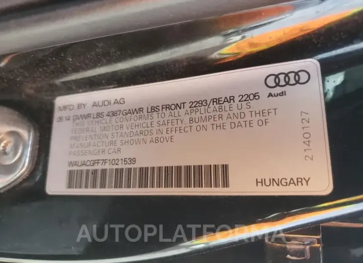 AUDI A3 PREMIUM 2015 vin WAUACGFF7F1021539 from auto auction Copart