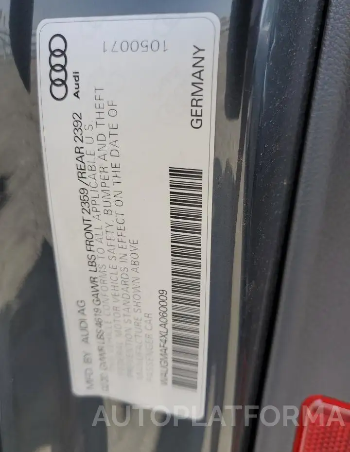 AUDI A4 PREMIUM 2020 vin WAUGMAF4XLA060009 from auto auction Copart