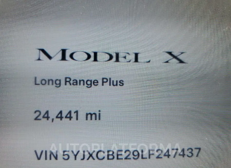 TESLA MODEL X 2020 vin 5YJXCBE29LF247437 from auto auction Copart