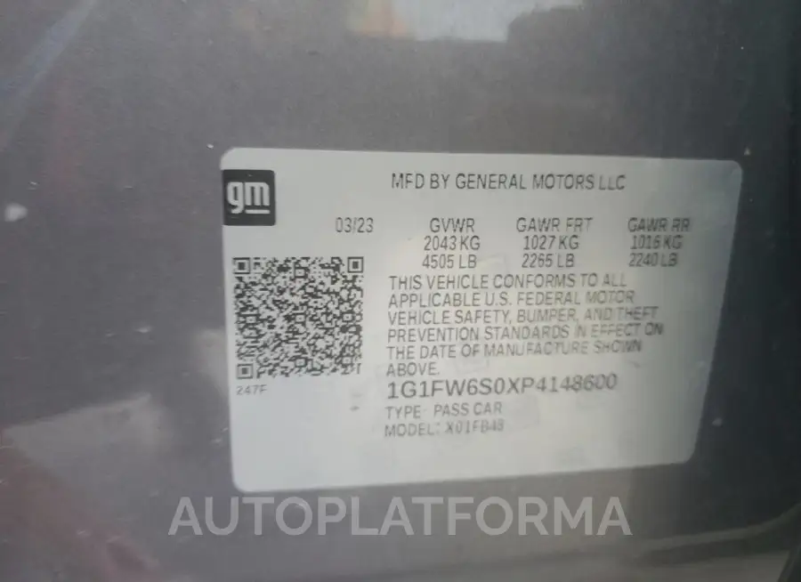 CHEVROLET BOLT EV 1L 2023 vin 1G1FW6S0XP4148600 from auto auction Copart