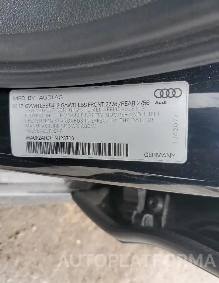 AUDI A6 PREMIUM 2017 vin WAUF2AFC7HN123706 from auto auction Copart