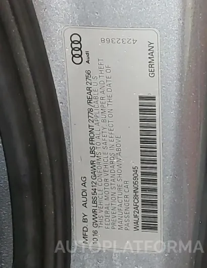 AUDI A6 PREMIUM 2017 vin WAUF2AFC8HN059045 from auto auction Copart