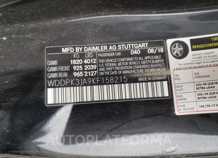 MERCEDES-BENZ SLC 300 2019 vin WDDPK3JA9KF158215 from auto auction Copart