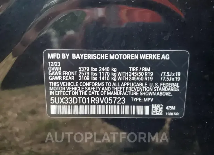 BMW X4 XDRIVE3 2024 vin 5UX33DT01R9V05723 from auto auction Copart