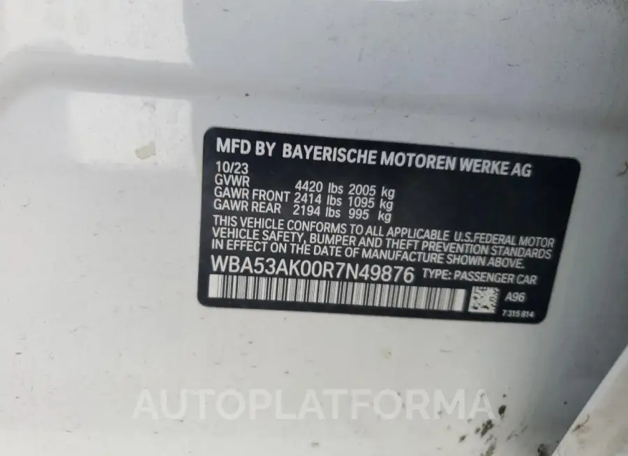 BMW 228I 2024 vin WBA53AK00R7N49876 from auto auction Copart