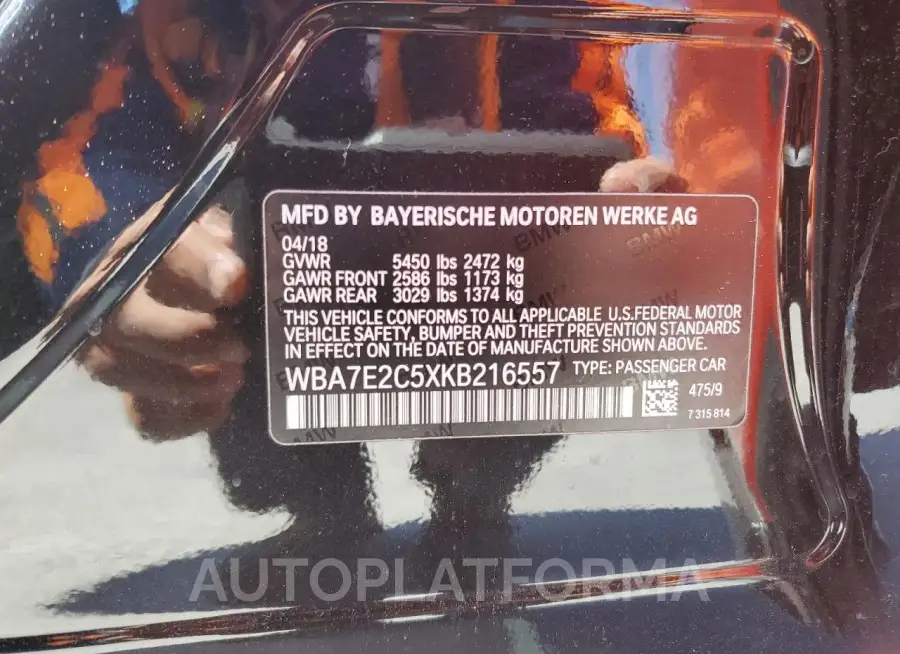 BMW 740 I 2019 vin WBA7E2C5XKB216557 from auto auction Copart