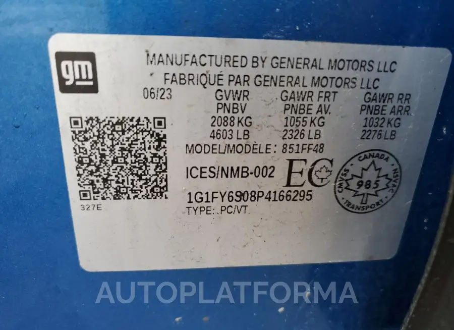 CHEVROLET BOLT EUV L 2023 vin 1G1FY6S08P4166295 from auto auction Copart