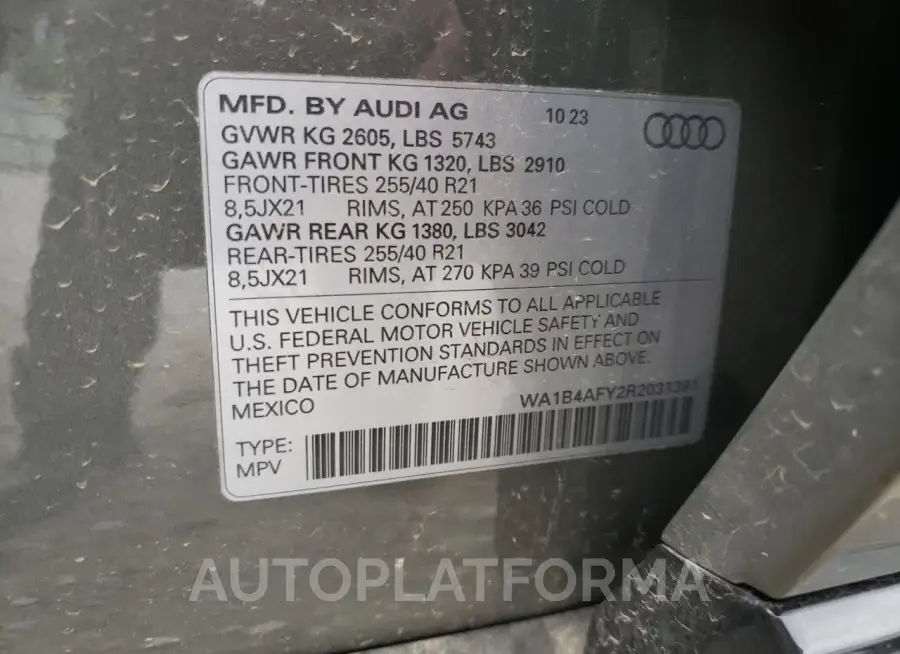 AUDI SQ5 PREMIU 2024 vin WA1B4AFY2R2031391 from auto auction Copart