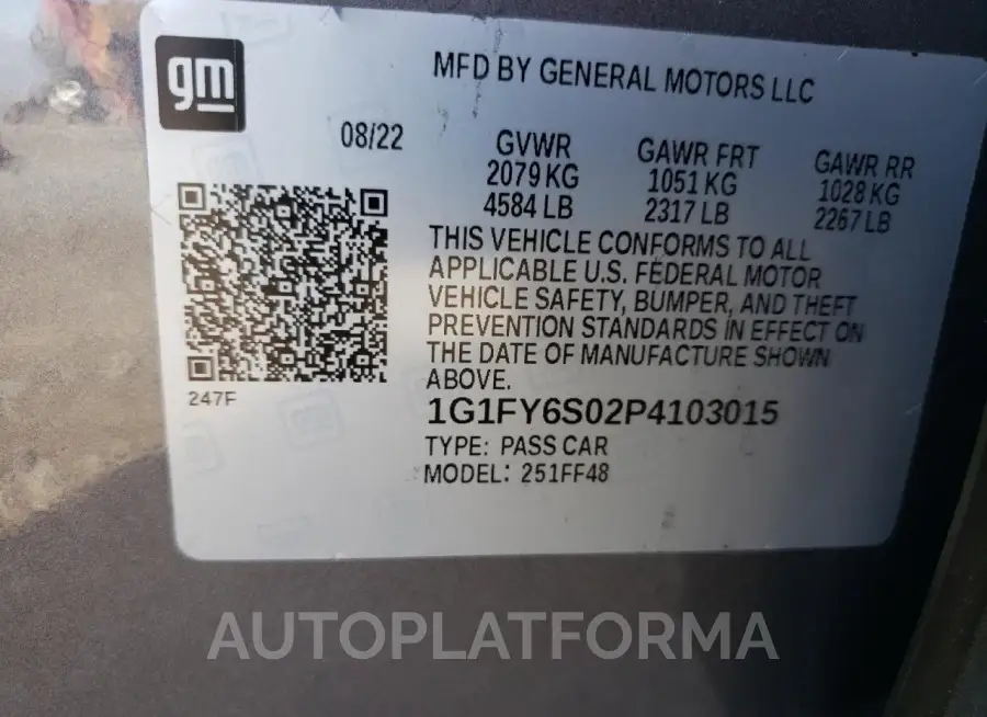 CHEVROLET BOLT EUV L 2023 vin 1G1FY6S02P4103015 from auto auction Copart