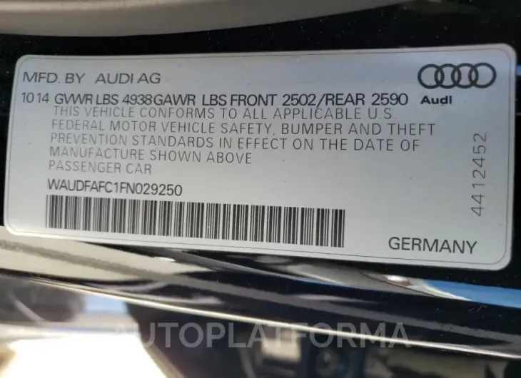 AUDI A6 PREMIUM 2015 vin WAUDFAFC1FN029250 from auto auction Copart