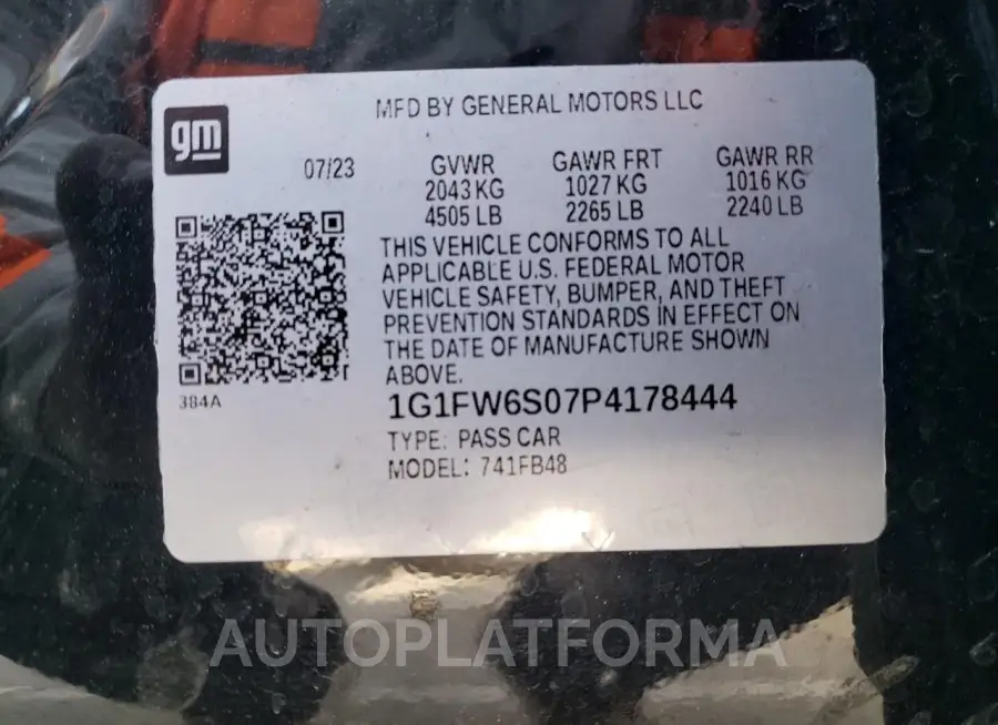 CHEVROLET BOLT EV 1L 2023 vin 1G1FW6S07P4178444 from auto auction Copart