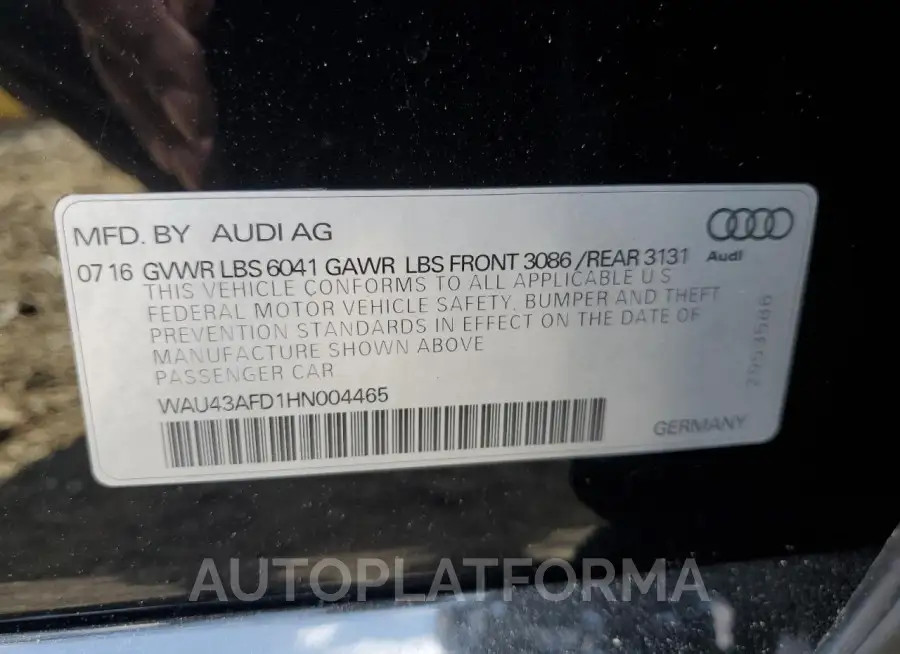 AUDI A8 L QUATT 2017 vin WAU43AFD1HN004465 from auto auction Copart