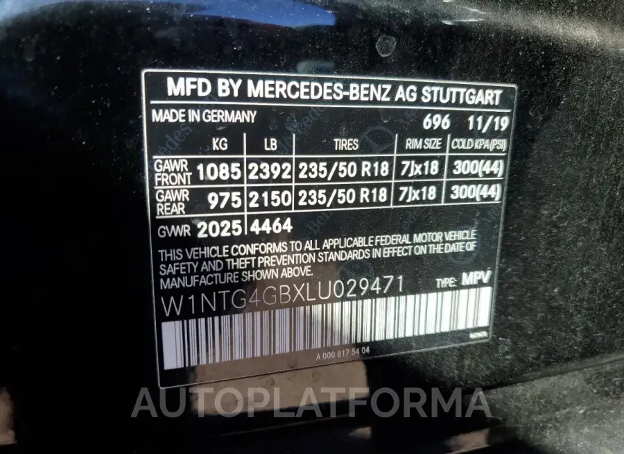 MERCEDES-BENZ GLA 250 4M 2020 vin W1NTG4GBXLU029471 from auto auction Copart