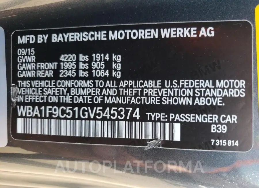 BMW 228 I SULE 2016 vin WBA1F9C51GV545374 from auto auction Copart