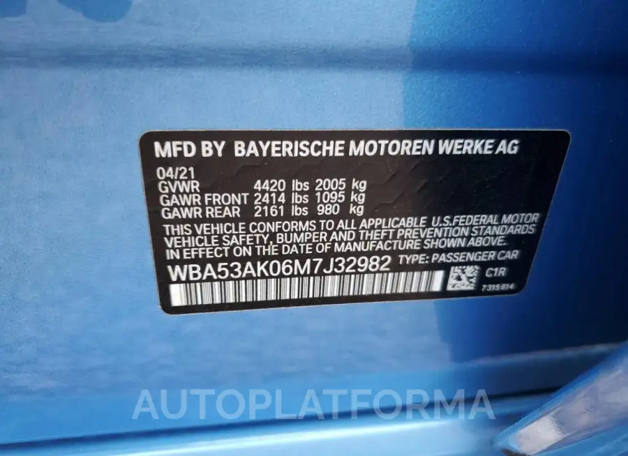 BMW 228I 2021 vin WBA53AK06M7J32982 from auto auction Copart