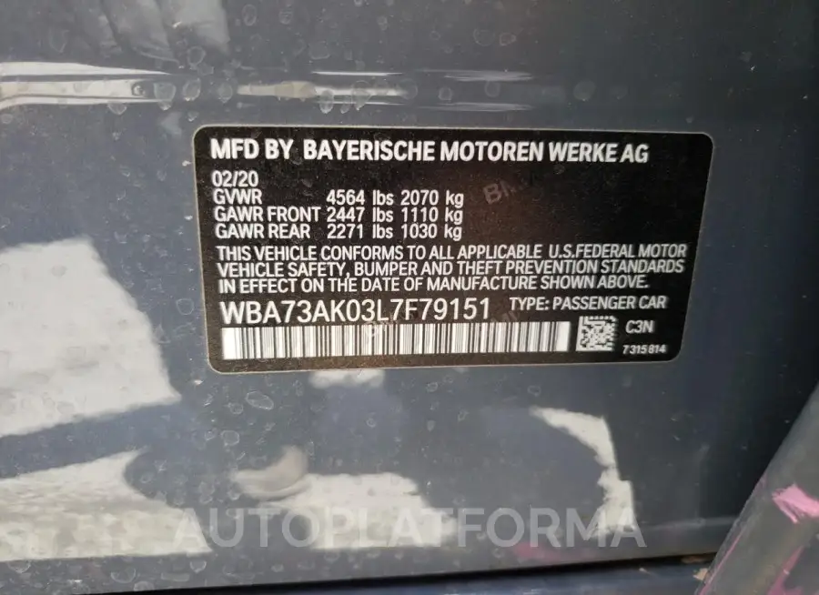 BMW 228XI 2020 vin WBA73AK03L7F79151 from auto auction Copart