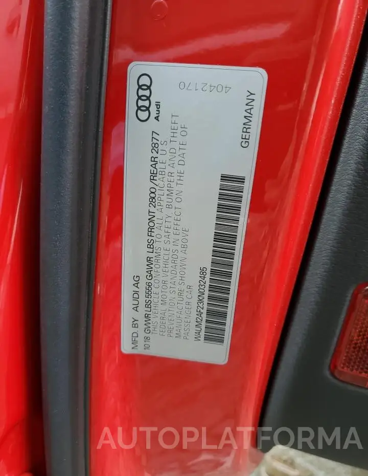 AUDI A6 PRESTIG 2019 vin WAUM2AF23KN032485 from auto auction Copart