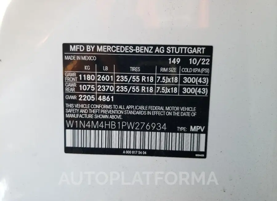 MERCEDES-BENZ GLB 250 4M 2023 vin W1N4M4HB1PW276934 from auto auction Copart