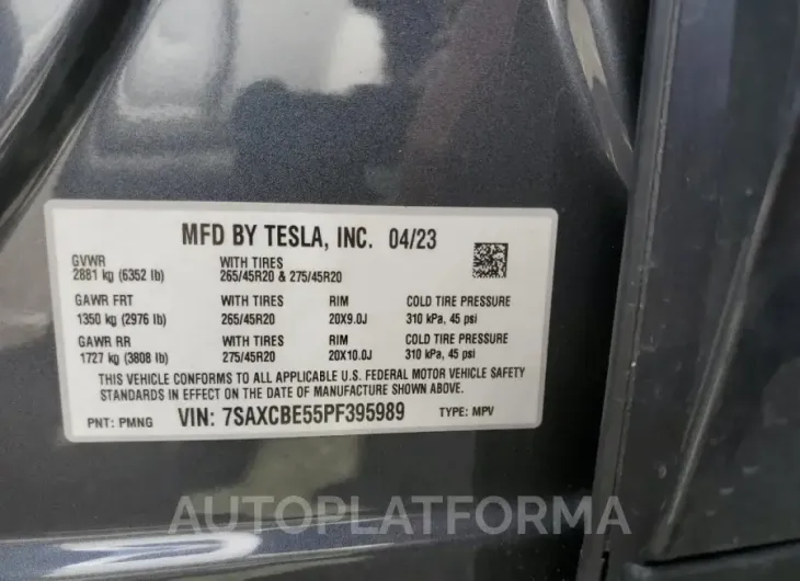 TESLA MODEL X 2023 vin 7SAXCBE55PF395989 from auto auction Copart