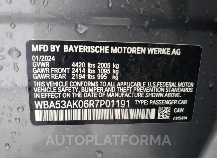 BMW 228I 2024 vin WBA53AK06R7P01191 from auto auction Copart